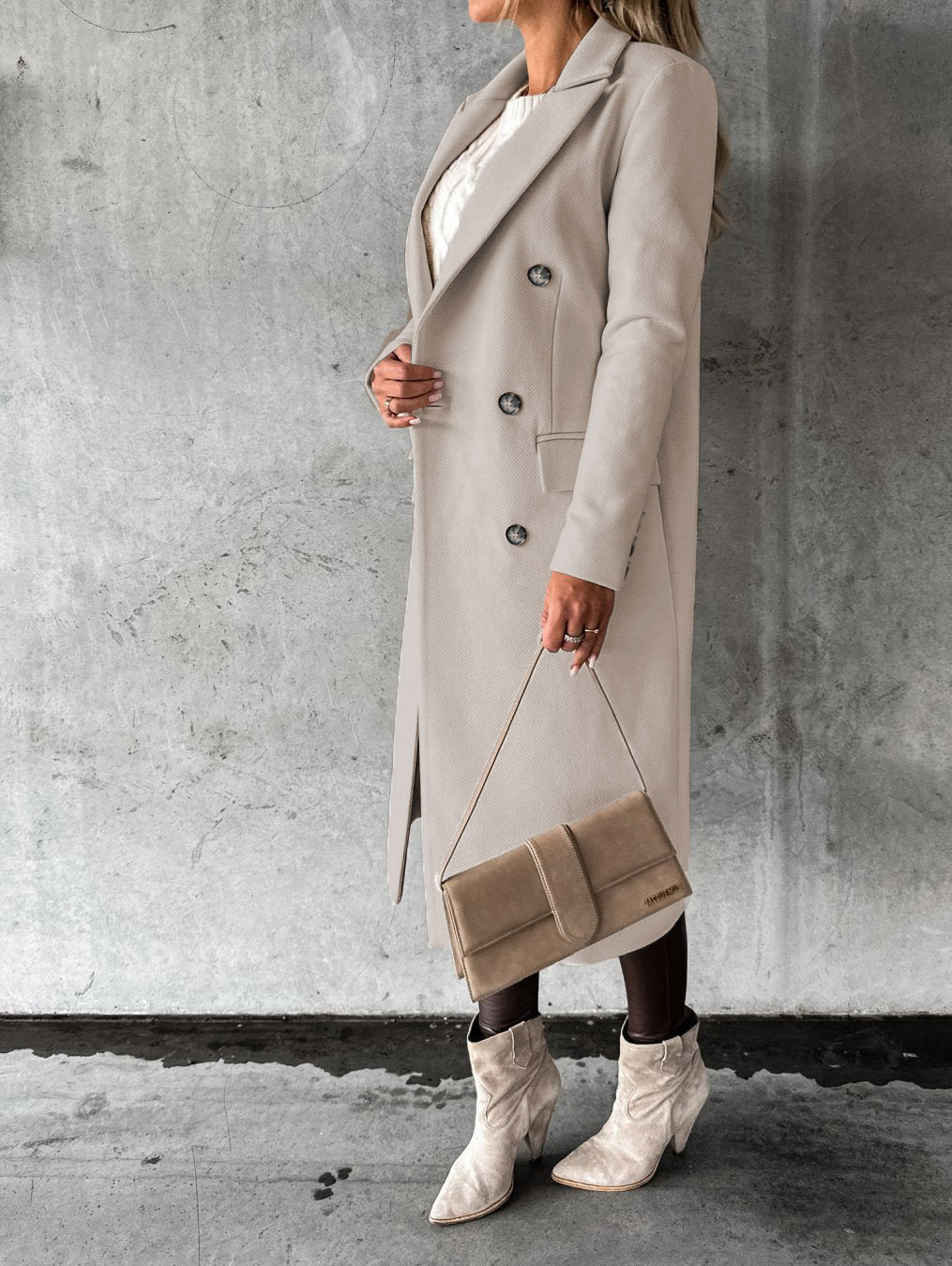 Khazora luxury Women’s Double-Breasted Korean style Long Coat – Elegant Winter Wear