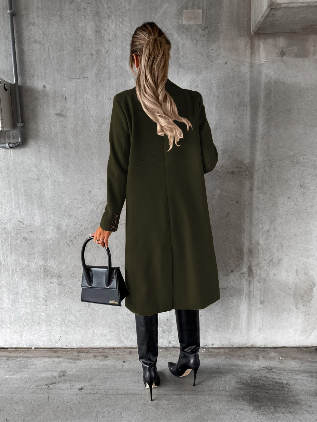 Khazora luxury Women’s Double-Breasted Korean style Long Coat – Elegant Winter Wear