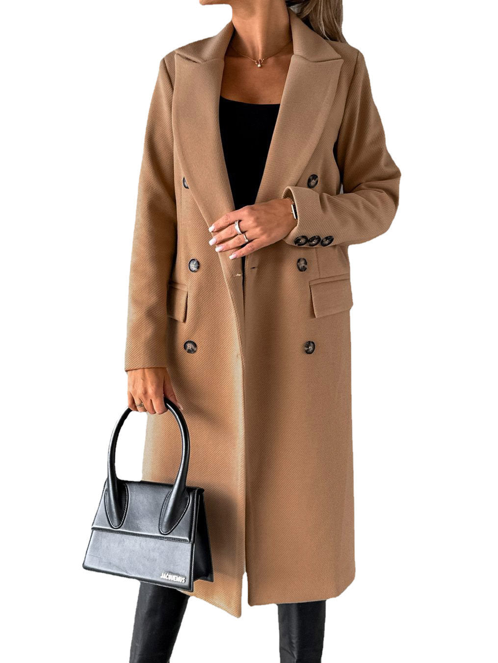 Khazora luxury Women’s Double-Breasted Korean style Long Coat – Elegant Winter Wear