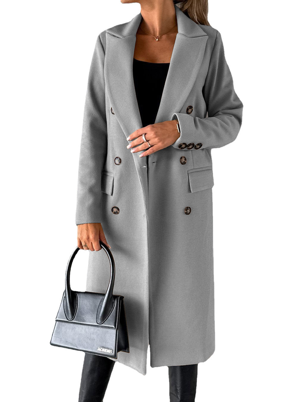 Khazora luxury Women’s Double-Breasted Korean style Long Coat – Elegant Winter Wear