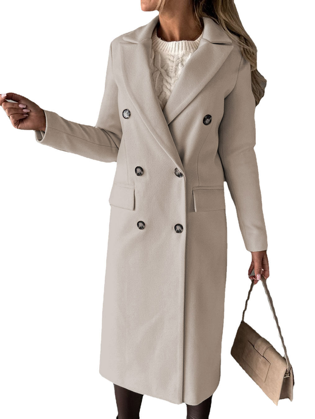 Khazora luxury Women’s Double-Breasted Korean style Long Coat – Elegant Winter Wear