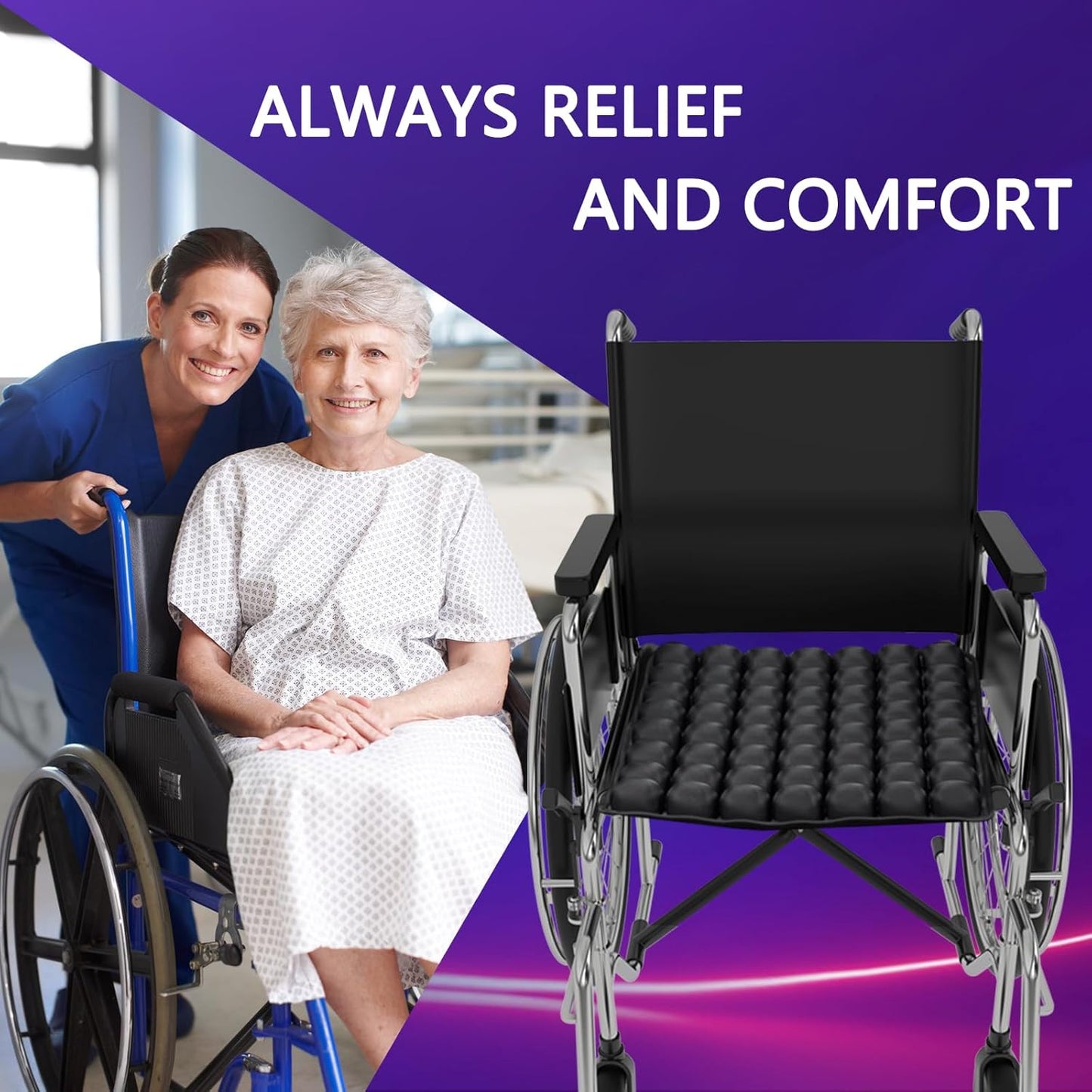 KHAZORA Air Seat Cushion Inflatable Seat Cushion Portable Car Seat Office Chair Wheelchair Pad Anti Bedsore Orthopedics Pain Pressure Relief Cushion Camping Seat Mat w Pump 18 ''x 16'' x1'' Blue