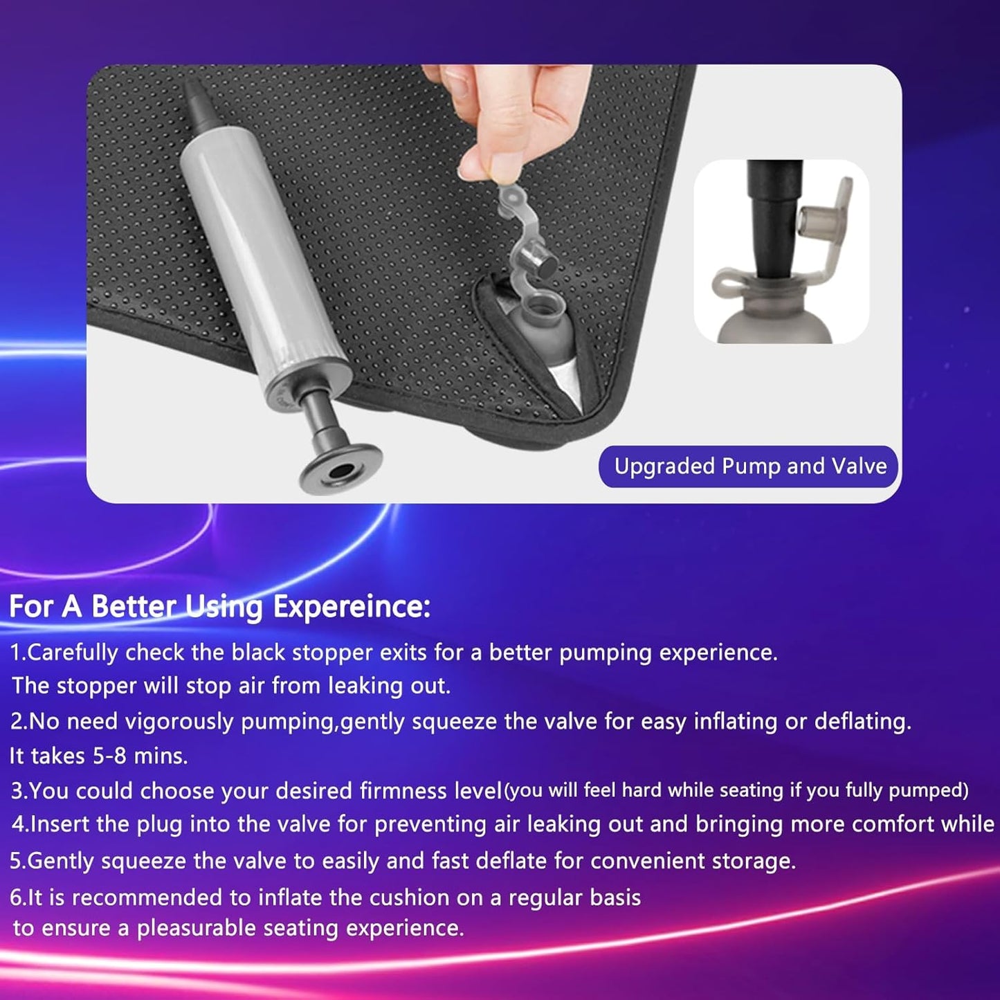 KHAZORA Air Seat Cushion Inflatable Seat Cushion Portable Car Seat Office Chair Wheelchair Pad Anti Bedsore Orthopedics Pain Pressure Relief Cushion Camping Seat Mat w Pump 18 ''x 16'' x1'' Blue