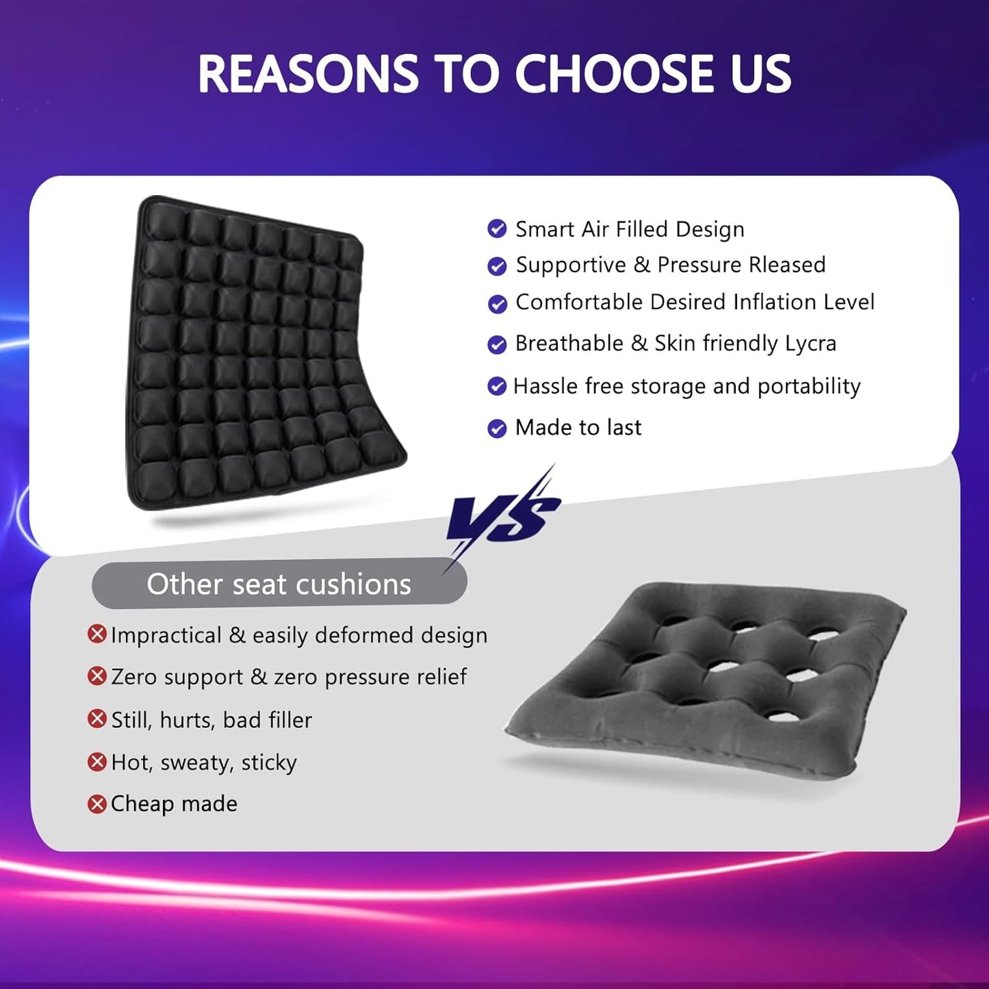 KHAZORA Air Seat Cushion Inflatable Seat Cushion Portable Car Seat Office Chair Wheelchair Pad Anti Bedsore Orthopedics Pain Pressure Relief Cushion Camping Seat Mat w Pump 18 ''x 16'' x1'' Blue