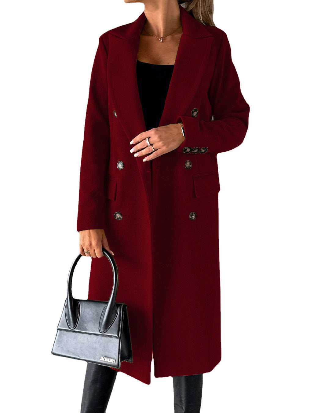 Khazora luxury Women’s Double-Breasted Korean style Long Coat – Elegant Winter Wear