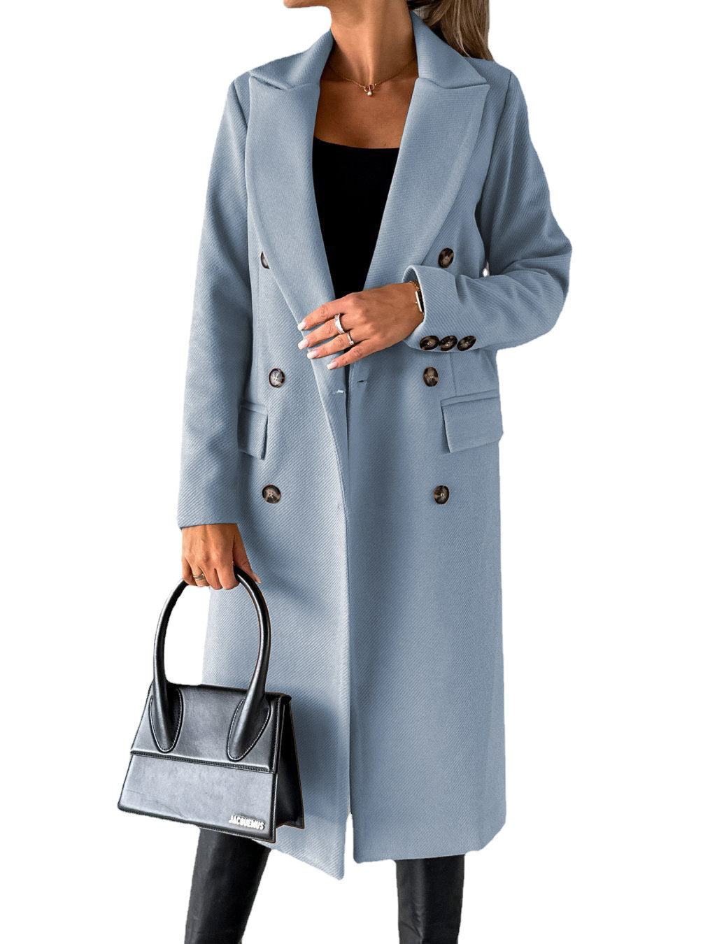 Khazora luxury Women’s Double-Breasted Korean style Long Coat – Elegant Winter Wear