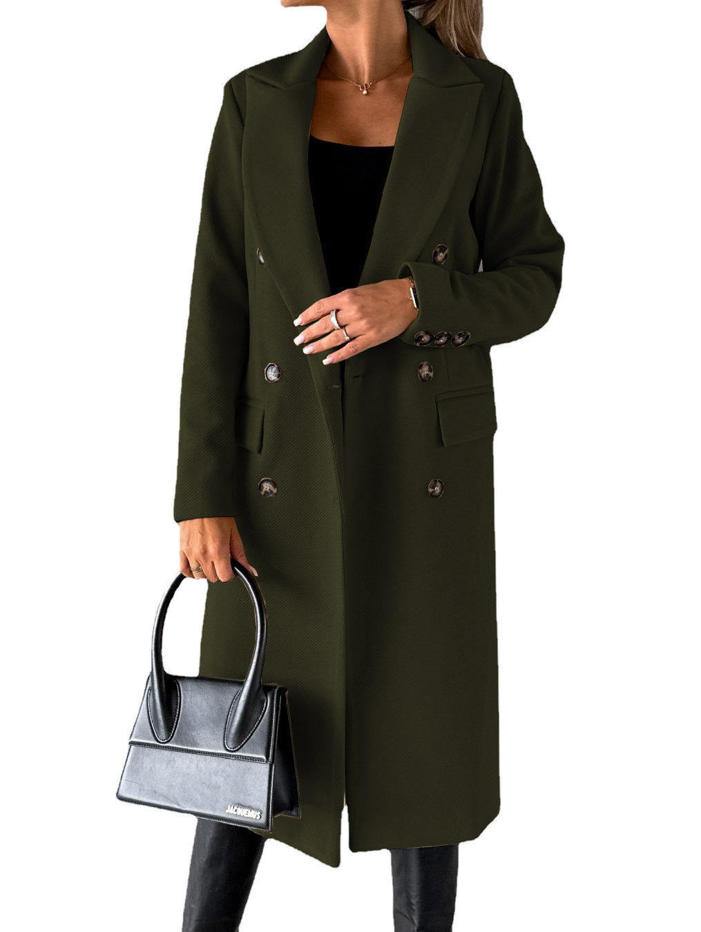 Khazora luxury Women’s Double-Breasted Korean style Long Coat – Elegant Winter Wear