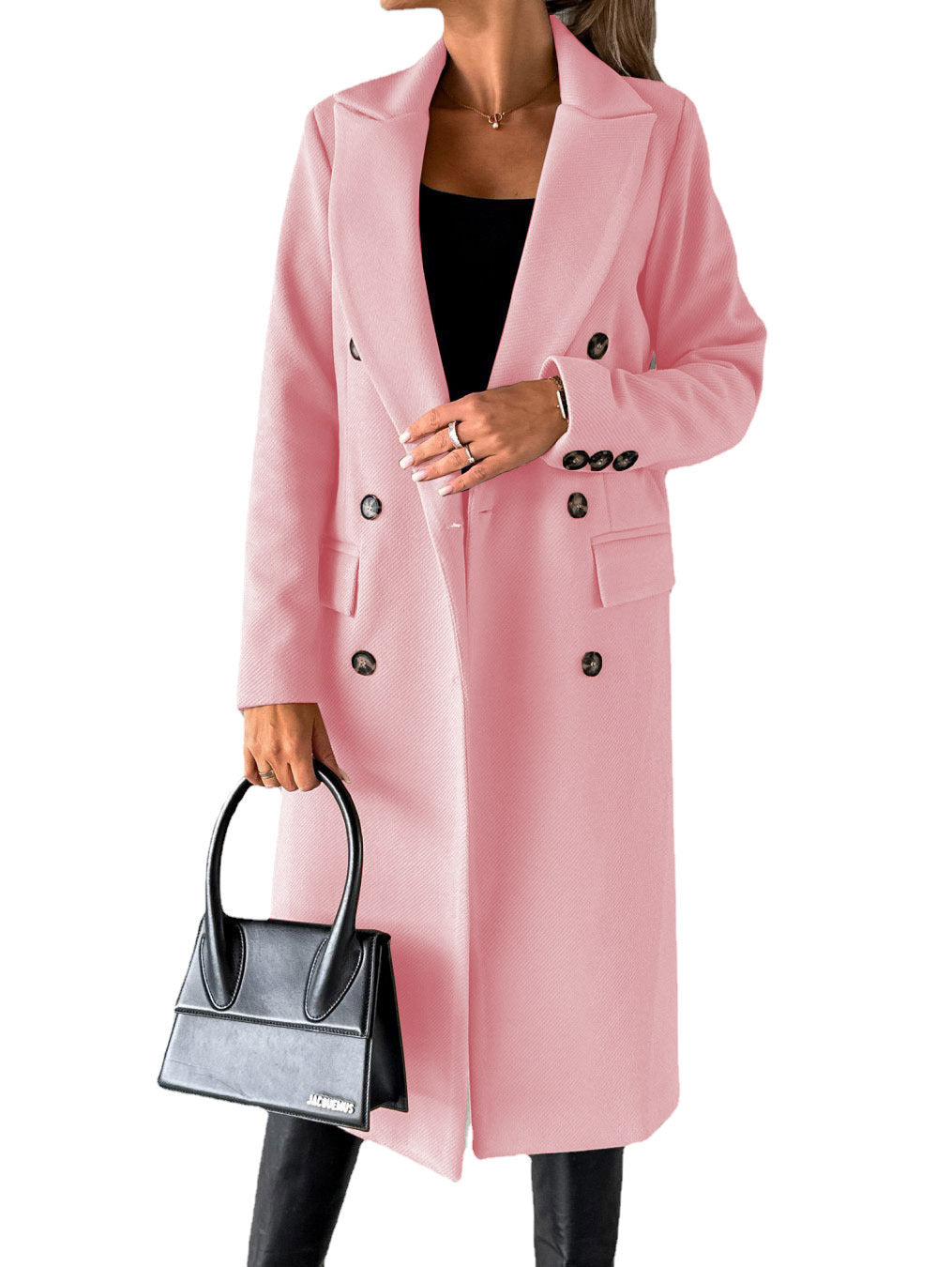 Khazora luxury Women’s Double-Breasted Korean style Long Coat – Elegant Winter Wear